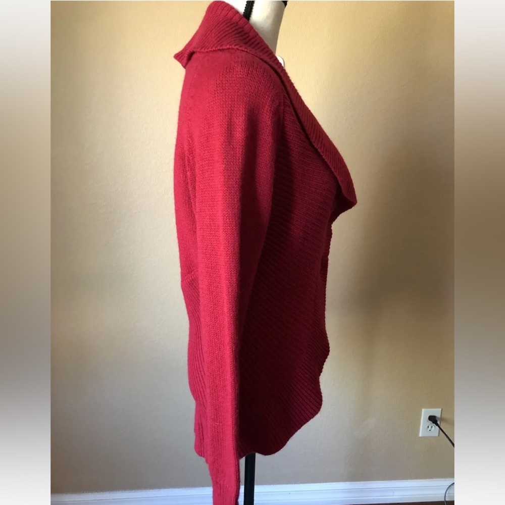 MOTTO Wool Blend RUFFLE V Neck High Low Cardigan Raspberry Red M - Picture 3 of 8